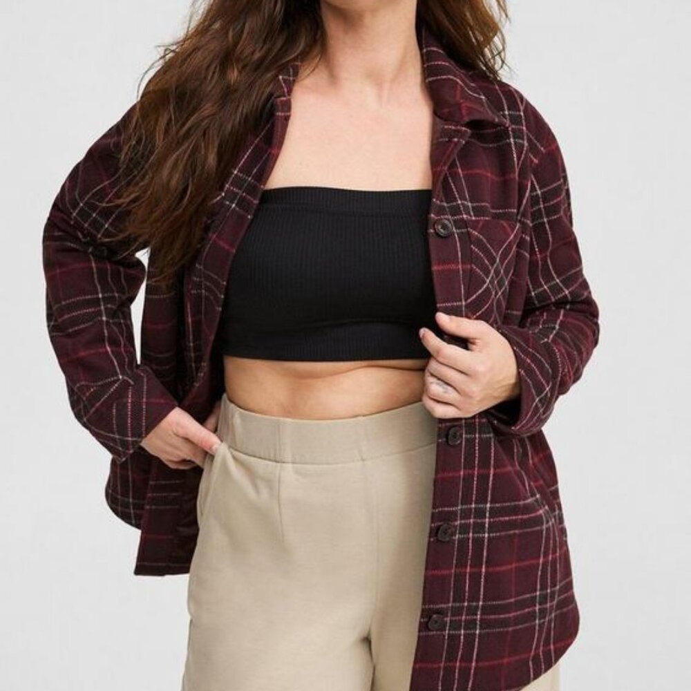 Torrid plaid double knit shacket - burgundy plaid